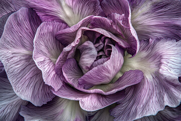 Wall Mural - Close-up view of a vibrant purple and white flower showcasing intricate petal textures and details