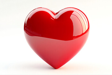 Wall Mural - 3D heart badge in bright red color, with a smooth glossy surface on a white background