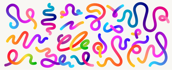 Color wavy shapes. Abstract dynamic line organic figures with gradient color, trendy wave fluid ribbon and curve waving elements for poster design. Vector collection