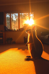Poster - A delightful wallaby hopping around a sunlit living room, interacting with family members and displa