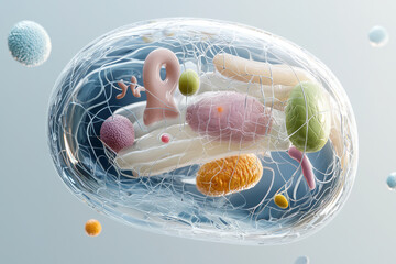 Poster - A detailed 3D illustration of an eukaryotic cell, showcasing a transparent membrane with clearly vis