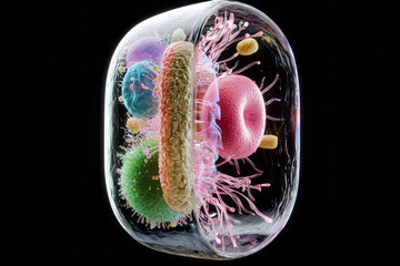 Poster - A detailed 3D illustration of an eukaryotic cell, showcasing a transparent membrane with clearly vis