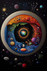 Poster - A vibrant vector diagram of a cell interior, highlighting major organelles such as the nucleus, Golg