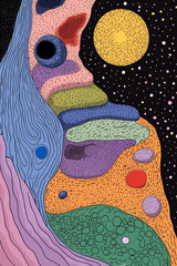 Poster - A vibrant vector diagram of a cell interior, highlighting major organelles such as the nucleus, Golg