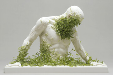 Aufkleber - A dramatic composition showing a living human sculpture overrun by greenery, half-embedded in a smoo