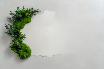 Aufkleber - A small section of bright green moss being carefully peeled away, uncovering a neutral beige panel a