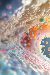 Aufkleber - An educational 3D graphic where the synaptic cleft is magnified, displaying vesicle fusion and recep