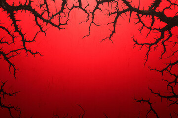 Poster - An overhead view of curling green vines bristling with thorns, laid across an intense red gradient s