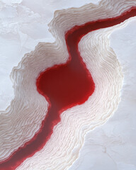 Poster - A detail-focused image of rich red liquid meandering along the pathways of a white porous substance