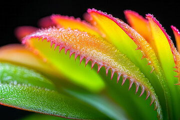 Aufkleber - A macro shot of a Venus flytrapâ€™s razor-edged, red-tipped spines against vibrant green leaves, hig