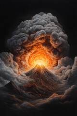 Leinwandbilder - An abstract depiction of a volcano erupting, where sculpted gray smoke collides in layered formation
