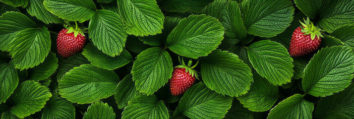 Aufkleber - A sprawling patch of strawberry plants, highlighting the contrast between the vivid leaves and the r