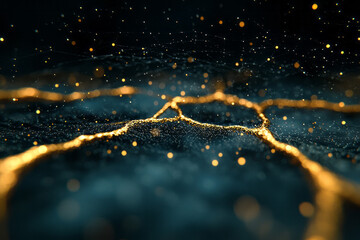 Poster - A highly detailed close-up of a dew-covered spider web glistening in the morning sunlight, showcasin