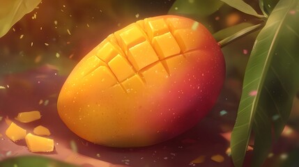 Wall Mural - Juicy Mango Fruit Illustration AI Art Tropical Delight