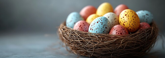 Wall Mural - Basket with colorful Easter eggs 