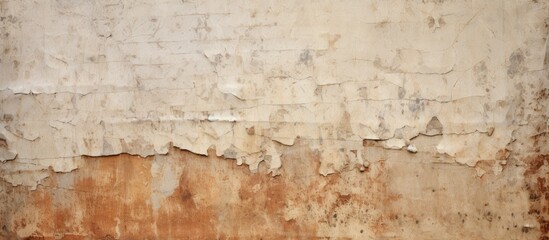 Canvas Print - Weathered and torn paper texture with exposed layers showcasing shades of beige and rust on a rough urban wall background. Ideal for grunge designs.