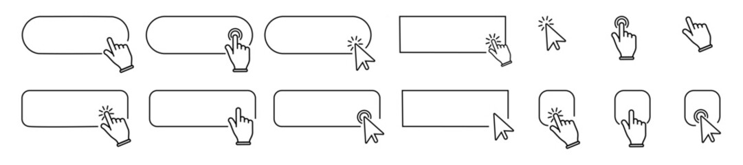 Mouse cursor clicking empty button interface. Hand pointer pressing blank web element. Vector graphic.