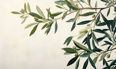 Detail of green olive tree branch background