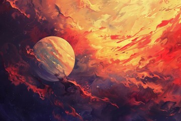 Wall Mural - colorful nebula clouds creating a stunning backdrop for a planet, with other celestial bodies adding