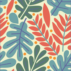 Wall Mural - colorful leaves pattern, vintage elegant colored floral pattern. vector illustration repeatable patt