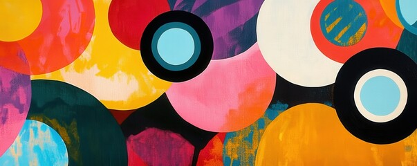 Wall Mural - Vibrant abstract circles with multicolored patterns and bold contrasts