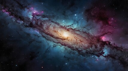 Wall Mural - celestial spiral galaxy vivid blue pink hues on universe, scattered stars in deep space, vast & beau