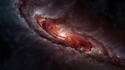 Wall Mural - celestial spiral galaxy vivid red hues on universe, scattered stars in deep space, vastness & beauty