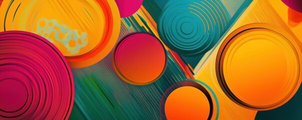 Wall Mural - Vibrant abstract art with colorful circles on textured background