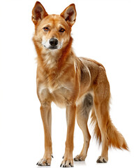 Wall Mural - dingo standing confidently in daylight against a white background showcasing photorealistic detail