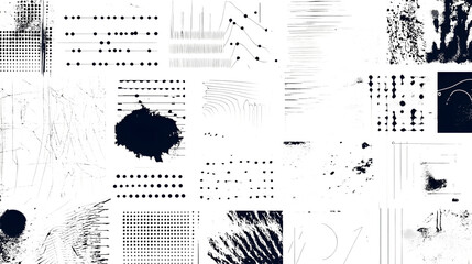Fototapete - Minimalist Abstract Geometric Monochrome Background with Textured Patterns and Shapes in Black and White