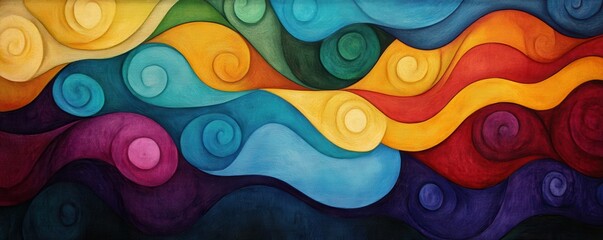 Wall Mural - Colorful abstract painting with swirls and waves in vibrant hues
