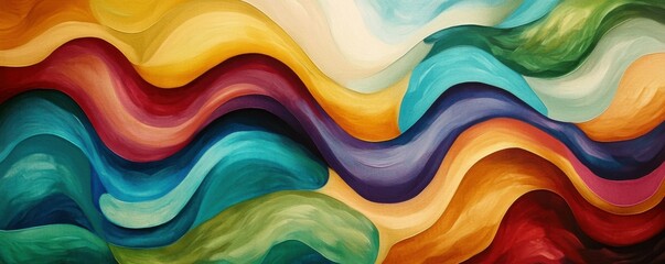 Wall Mural - Colorful abstract waves of flowing paint strokes in vibrant hues