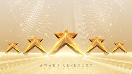 Wall Mural - elegant 3d gold star display stand with glow decoration and bright gold spotlights. ideal for award 