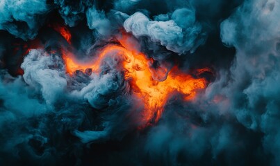 Wall Mural - fiery flames and dark smoke create chaotic, intense atmosphere