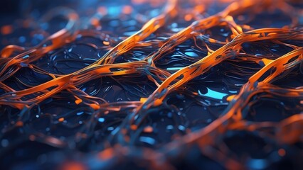 Digital illustration of a glowing blockchain concept with a close-up of a chain made of binary code