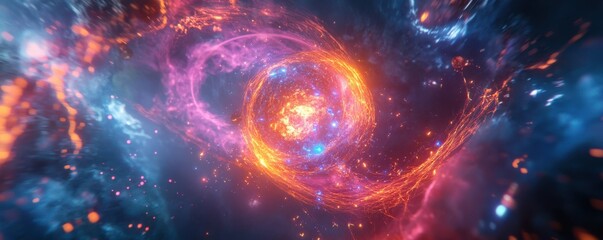 Wall Mural - vibrant cosmic swirl with fiery colors and galactic energy in deep space