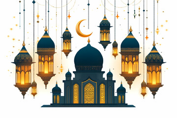 Sticker - Mosque, lanterns, stars, celebration, Eid, greeting