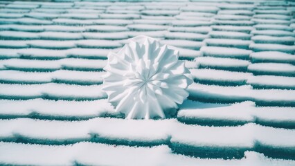 Sticker - Minimalist snowy field with decorative white flower in the center Highkey bright aesthetic serene winter landscape composition