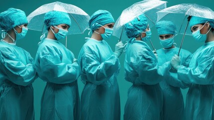 A medical team of surgeons working together with complete focus while performing an intricate operation