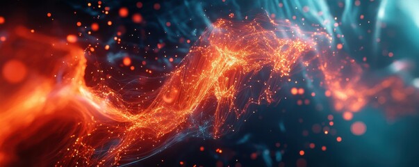 Wall Mural - abstract energy flow with glowing red and blue particles in motion