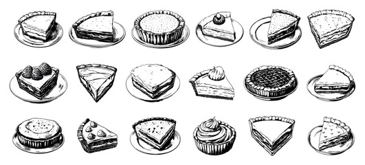 Wall Mural - Pies Of All Kinds Illustrations Set White Background Unique Artwork Creative Design Pie Icons Bakery Desserts Food Art Homemade Pastries Collection Artistic Visuals Modern Graphics
