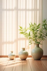 Wall Mural - Wooden floor window plant vase.