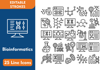 Canvas Print - Bioinformatics Line Editable Icons set. Vector illustration in thin line modern style related icons:biotechnology, website, molecular, bioengineering, analytics, data analytics, 