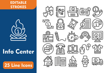 Canvas Print - Info Center Line Editable Icons set. Vector illustration in thin line modern style related icons:puzzle, phone book, folder, user, phone, refresh, lock, info hourglass, search, chat, map, pencil, 