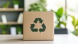 © donchanu - Eco Friendly Cardboard Box with Recycling Symbol Sustainable Packaging Green Business Concept