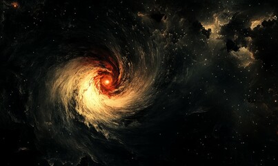 Wall Mural - galaxy with a red spiral in the center. the galaxy is filled with stars and is very dark