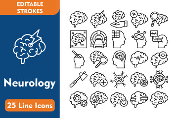 Wall Mural - Neurology Line Editable Icons set. Vector illustration in thin line modern style related icons:brain, neurology, virus, neuroimaging, cognitive function, brain tumor, mental healthy, 