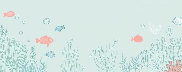 Underwater scene featuring colorful fish and sea plants in a soft, calming design.