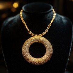 Gold necklace with diamond pendant.