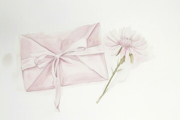 Poster - Soft pink gift envelope and delicate flower illustration, representing love and care, perfect for invitations or romantic occasions